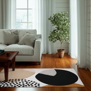 Abstract Rug, Boho Rug, Watercolor Abstract Shapes Area Rug, Black Burnt Orange Beige, Kitchen Bedroom Modern Bohemian Colorful Art Rug