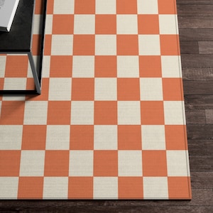 Orange Yellow Checkered Rug, Checkerboard Rug, Funky Rug, Retro Rug, Cute Rug, Danish Pastel Room Decor, Y2K Decor Area Rug Aesthetic Decor