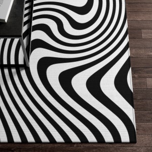 Trippy Rug, Funky Rug, Black and White Optical Illusion Rug, Groovy Rug, 70s Psychedelic Area Rug, Abstract Rug, Cool Retro Rug, Kitchen Rug