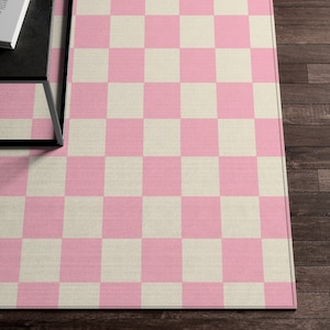 Checkered Rug, Blush Pink Yellow Checkerboard Rug, Funky Rug, Cute Rug, Danish Pastel Room Decor, Y2K Decor Area Rug, Aesthetic Dorm Decor