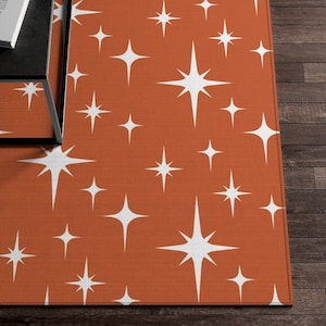 Retro Rug, Mid Century Modern Atomic Starburst Area Rug, Boho Rug, Terracotta Burnt Orange Funky Abstract Rug, Kitchen Bedroom Art Rug