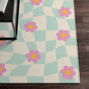 Green Yellow Checkered Rug Checkerboard Flower Rug Cute Rug - Etsy