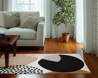 Abstract Rug, Boho Rug, Watercolor Abstract Shapes Area Rug, Black Burnt Orange Beige, Kitchen Bedroom Modern Bohemian Colorful Art Rug