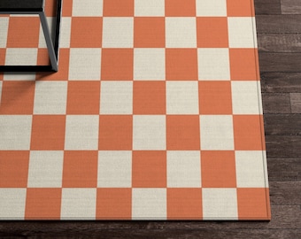 Orange Yellow Checkered Rug, Checkerboard Rug, Funky Rug, Retro Rug, Cute Rug, Danish Pastel Room Decor, Y2K Decor Area Rug Aesthetic Decor