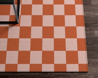 Checkered Rug, Terracotta Pink Checkerboard Rug, Funky Rug, Cute Rug, 90s Check Retro Rug, Y2K Decor Area Rug, Aesthetic Dorm Decor Boho Rug