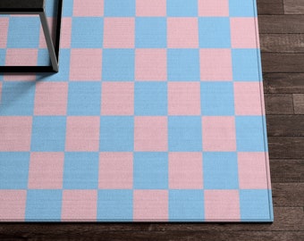 Pink Blue Checkered Rug, Checkerboard Rug, Funky Rug, Blush Cute Rug, Danish Pastel Room Decor, Y2K Decor Area Rug, Aesthetic Room Decor