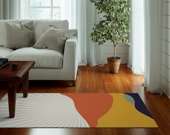 Abstract Rug, Mountain Sunset Boho Retro Rug, Mid Century Modern Abstract Shapes Area Rug, Funky Rug, Bedroom Living Room Colorful Art Rug