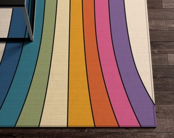 Retro Rug, 70s Rug, Funky Rug, Trippy Rug, Hippie Rug, Retro Rainbow Area Rug, Abstract Groovy Boho Rug, Kitchen Bedroom Living Room Art Rug