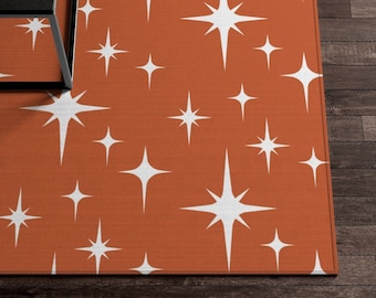Retro Rug, Mid Century Modern Atomic Starburst Area Rug, Boho Rug, Terracotta Burnt Orange Funky Abstract Rug, Kitchen Bedroom Art Rug