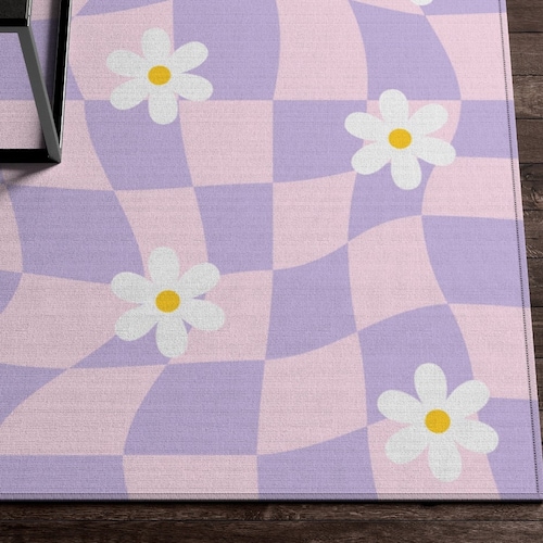 Groovy Purple Flower Rug Trippy Danish Pastel Room Decor 60s Etsy