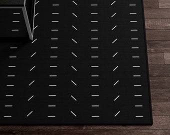 Boho Rug, Mudcloth Pattern Black and White Area Rug, Modern Minimalist Funky Abstract Rug, African Mudcloth Kitchen Rug, Living Room Carpet