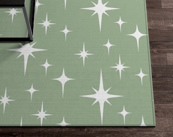Retro Rug, Mid Century Modern Atomic Starburst Area Rug, Boho Rug, Sage Green Decor Funky Abstract Rug, Bedroom Living Room Colorful Art Rug