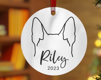 Personalized German Shepherd Ornament, German Shepherd Gifts, Gsd Ears Custom Name Dog Ornament, White German Shepherd Christmas Ornament