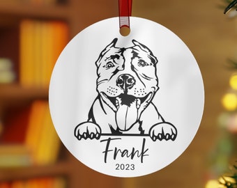 Personalized Pitbull Ornament, Pit Bull Gifts, Peeking Pitbull Custom Name Dog Ornament, Pitbull Mom Gift, Christmas Pitbull Decorations