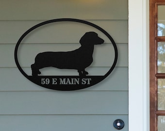 Dachshund Custom Metal Address Sign for House, Dachshund Gift, Personalized Dachshund Decor Metal Wall Art, Dachshund Dog Wall Decoration