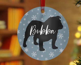 Personalized English Bulldog Ornament, English Bulldog Gifts, Custom Dog Ornament, Bulldog Christmas Holiday Decor, Custom Name Pet Ornament