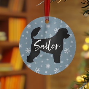 Personalized Portuguese Water Dog Ornament, Portuguese Water Dog Gifts, Custom Name Dog Ornament, Portie Christmas Decor, PWD Pet Ornament