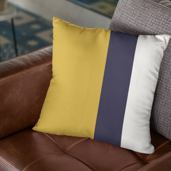 Navy Yellow Pillow Etsy