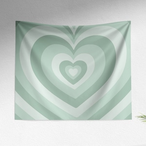 Sage Green Hearts Indie Tapestry, Aesthetic Danish Pastel Room Decor, Y2K Decor Lightweight Wall Hanging, Cute Indie Room Decor Aesthetic