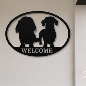 Dachshund Friends Welcome Sign for Front Porch, Dachshund Gift, Dachshund Decor Metal Wall Art for House, Wiener Dog Gifts, Weenie Door Sign