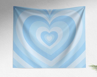 Light Blue Hearts Indie Tapestry, Aesthetic Danish Pastel Room Decor, Y2K Decor Lightweight Wall Hanging, Cute Indie Room Decor Aesthetic