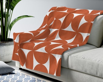 Retro Throw Blanket, Abstract Shapes Mid Century Modern Blanket, Terracotta Burnt Orange Lightweight Boho Throw Blanket, 50s 60s Funky Decor