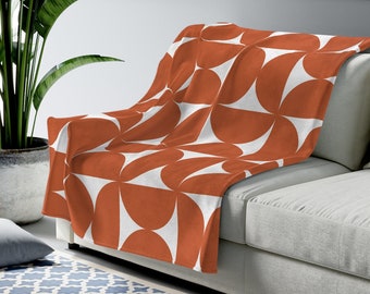 Retro Throw Blanket, Abstract Shapes Mid Century Modern Blanket, Terracotta Burnt Orange Lightweight Boho Throw Blanket, 50s 60s Funky Decor