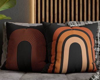 Boho Throw Pillow, terracota naranja quemada Mid Century Modern Rainbow Throw Pillow Cover, almohada decorativa retro minimalista, decoración Boho