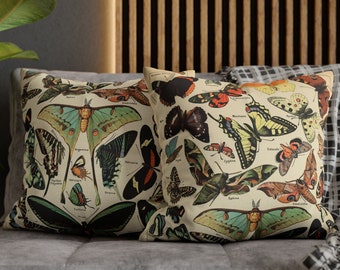 Butterfly Pillow, Cottagecore Decor Bedroom, Vintage Illustration Aesthetic Moth Decor, Butterflies Moths Fairycore Decor Pillow Cover Case