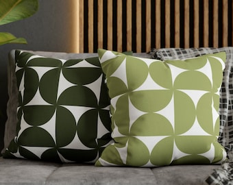 Mid Century Modern Retro Throw Pillow, Boho Pillow Cover, Olive Green Bauhaus Abstract Shapes Mcm Pillows, 50s 60s 70s Mod Funky Home Decor