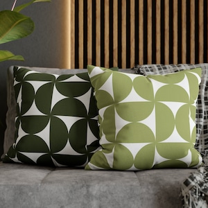 Mid Century Modern Retro Throw Pillow, Boho Pillow Cover, Olive Green Bauhaus Abstract Shapes Mcm Pillows, 50s 60s 70s Mod Funky Home Decor