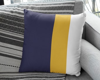 Color Block Pillow Cover, Navy Mustard Yellow and White Throw Pillow Cover, Geometric Minimalist Decorative Pillow, Modern Home Decor