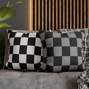 Checkered Throw Pillow, Black Gray White Checkerboard Accent Pillow Cover, Modern Geometric Pillow Case, Minimalist Retro Decorative Pillow