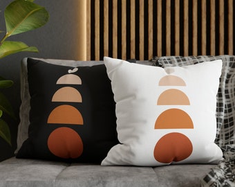 Abstract Shapes Boho Throw Pillow, Terracotta Burnt Orange Beige Mid Century Modern Pillow Cover, Organic Shapes Retro Bohemian Pillow Case