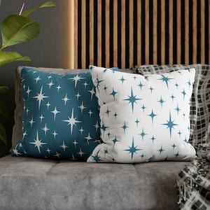 Retro Pillow Cover, Turquoise Blue Atomic Starburst Mid Century Modern Boho Throw Pillow, Mcm 50s 60s 70s Vintage Style Mid Mod Funky Decor