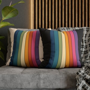 Boho Retro Throw Pillow, Mid Century Modern Rainbow Throw Pillow Cover, 60s 70s Funky Hippie Decorative Pillows, Groovy Bohemian Pillow Case