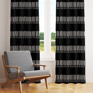 Boho Curtains for Living Room, Mudcloth Pattern Blackout Curtains Bedroom, Minimalist Modern Bohemian Curtains, Black & White Sheer Curtains