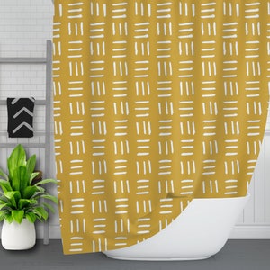 Boho Shower Curtain | Mustard Mudcloth Pattern Shower Curtain | Bohemian Decor | Boho Bathroom Decor | Boho Bath Curtain | Housewarming Gift