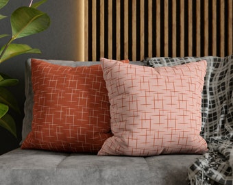 Coussin décoratif rétro, rose et terre cuite étoile atomique, housse de coussin bohème moderne du milieu du siècle, Mcm des années 50 des années 60 des années 70, décoration d'intérieur funky Style vintage