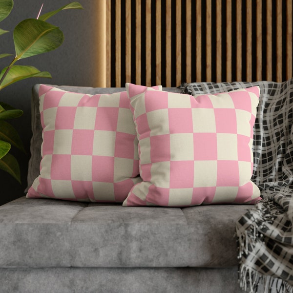 Checkered Throw Pillow, Pink Yellow Danish Pastel Room Decor Pillow Cover, Y2K Decor Pillow Case, Cute Indie Dorm Decor for College Girls