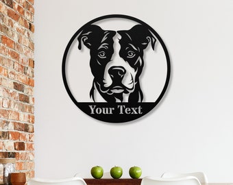 Personalized Pitbull Metal Sign, Pit Bull Gifts, Pitbull Face Metal Wall Art, Custom House Number Welcome Name Sign, Address Sign for House