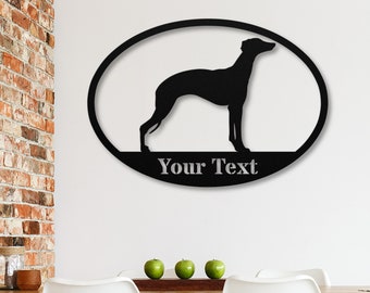 Regalos personalizados de Whippet, arte de pared de metal para perros personalizado, decoración de arte de Whippet, número de casa de Whippet, bienvenida, signo de nombre, signo de dirección para la casa