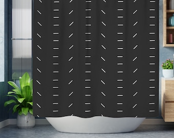 Minimalist Mudcloth Pattern Boho Shower Curtain, Black and White Shower Curtain, Modern Bohemian Shower Curtain, Minimal Modern Bathroom
