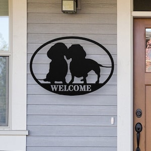 Dachshund Friends Welcome Sign for Front Porch, Dachshund Gift, Dachshund Decor Metal Wall Art for House, Wiener Dog Gifts, Weenie Door Sign