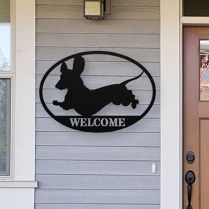 Funny Dachshund Welcome Sign for Front Porch, Dachshund Gift, Dachshund Decor Large Metal Wall Art for House, Dachshund Dog Wall Decoration