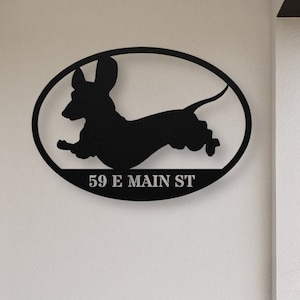 Dachshund Custom Address Sign, Funny Dachshund Gift, Personalized Dachshund Decor Large Metal Wall Art Doxie Dachshund Dog Wall Decoration