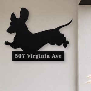 Funny Dachshund Custom Metal House Address Sign, Dachshund Gift, Personalized Dachshund Decor Metal Wall Art, Doxie Sign, Wiener Dog Gifts
