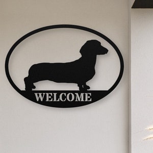 Dachshund Welcome Sign for Front Porch, Dachshund Gift, Dachshund Decor, Doxie Metal Wall Art for House, Wiener Dog Gifts, Weenie Door Sign