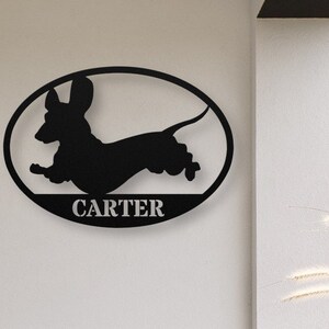 Dachshund Custom Last Name Sign, Funny Dachshund Gift, Personalized Dachshund Decor Large Metal Wall Art Doxie Dachshund Dog Wall Decoration
