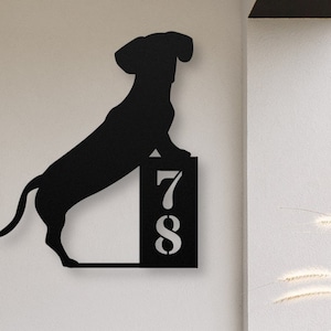 Dachshund Custom House Number Sign, Dachshund Gift, Personalized Dachshund Decor Metal Wall Art, Wiener Dog Gifts, Doxie Dog Wall Decoration